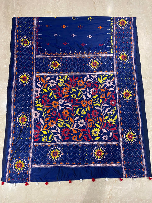 Chuski- Blue Kantha Silk Saree from Bengal